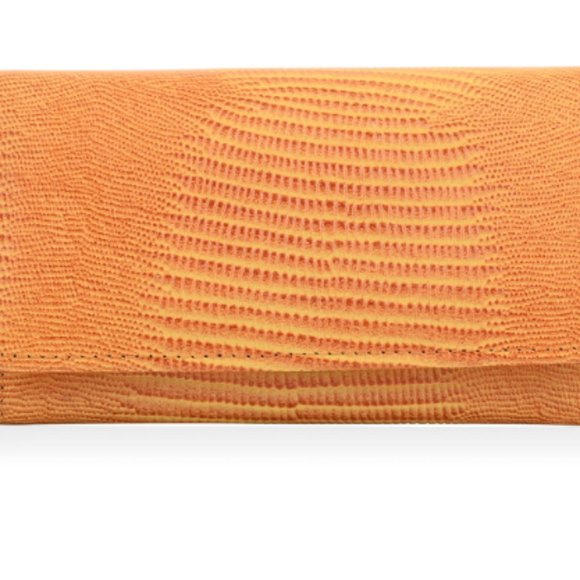Mustard 100% Genuine Leather Lizard Embossed RFID Wallet - Picture 1 of 4